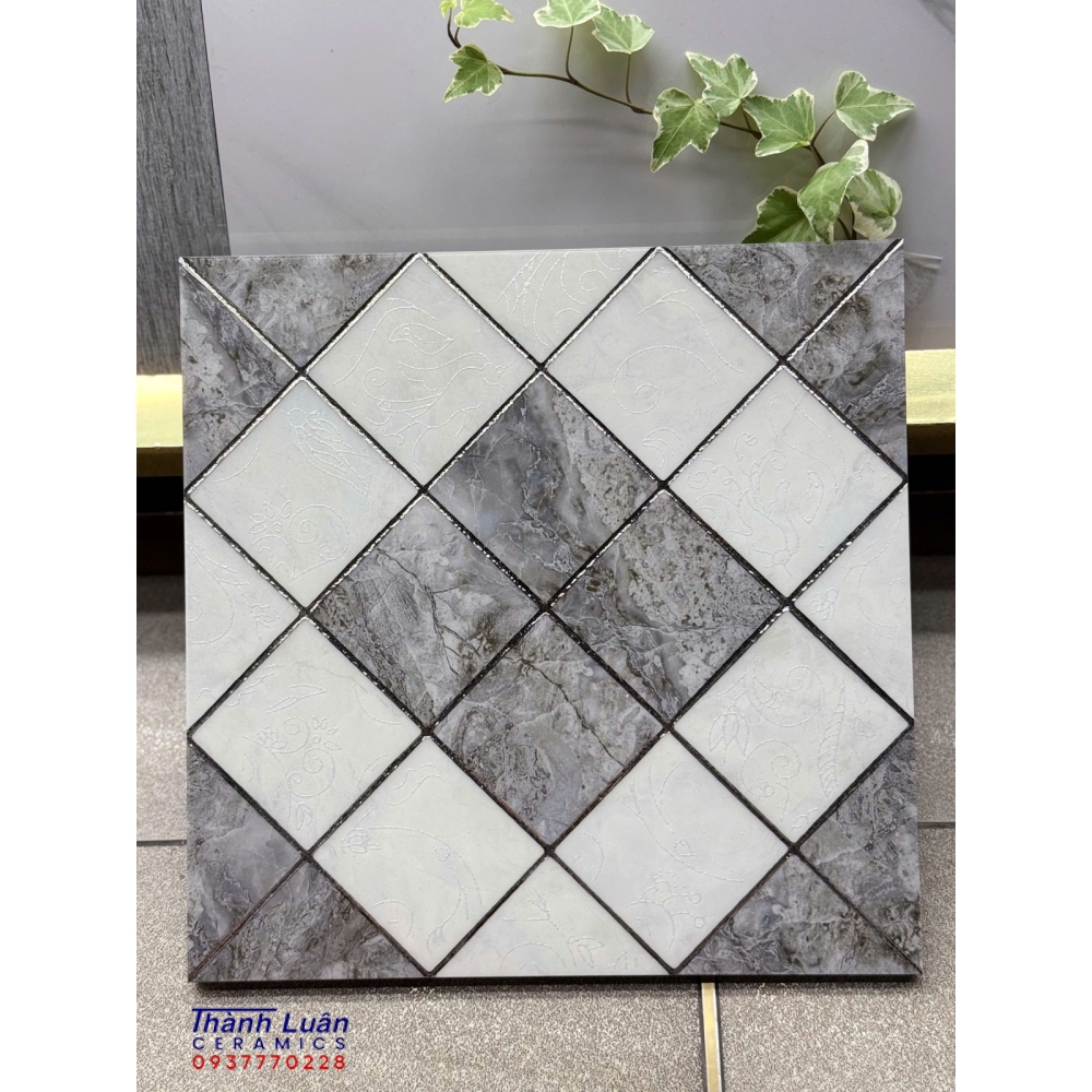 Gạch nhập khẩu 30x30 khắc kim nhũ bạc trắng xám