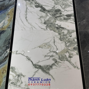 Gạch nhập khẩu 80x80 trắng vân xanh khắc kim
