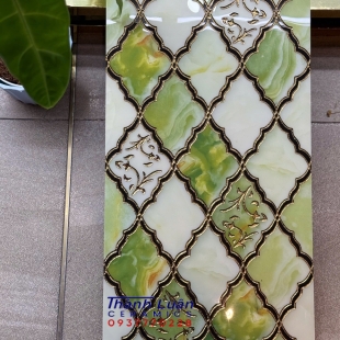 Gạch 30x60 trang trí xanh cẩm thạch khắc kim vàng cao cấp